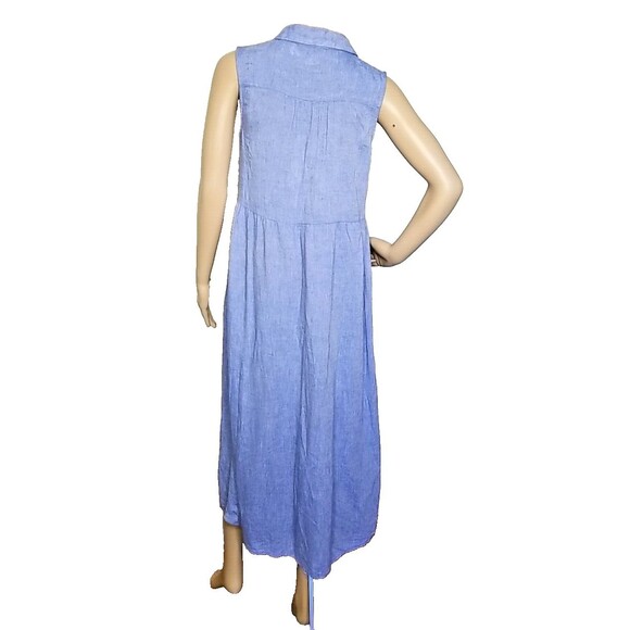 Fat Face UK Linen Blend Shirt Maxi Dress Blue Chambray Size 4 Button Front T40 - Picture 3 of 9